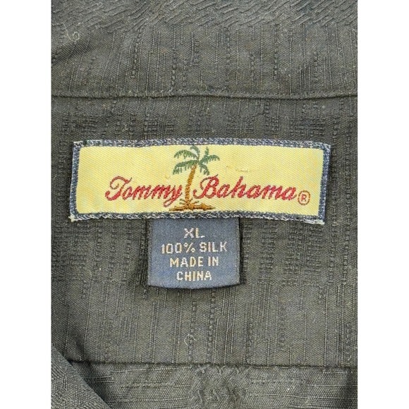 Tommy‎ Bahama XL Silk Black Graphic Back Camp Shirt Straight Up with a Twist - Picture 5 of 7